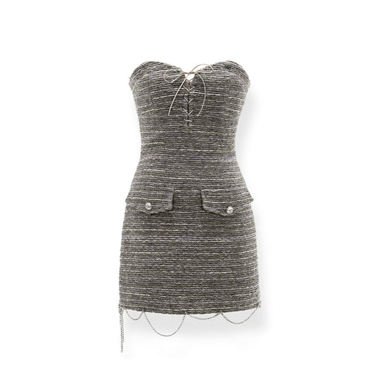 NotaWear Drawstring Chain Tweed Dress