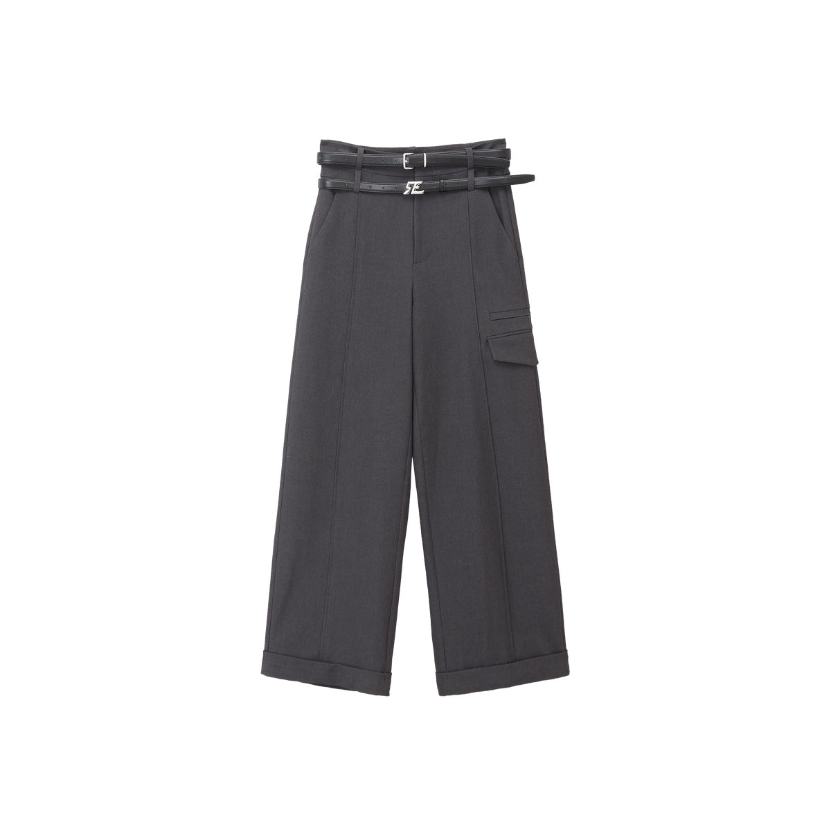 Revan Double Waist Belt Cargo Pants Dark Grey