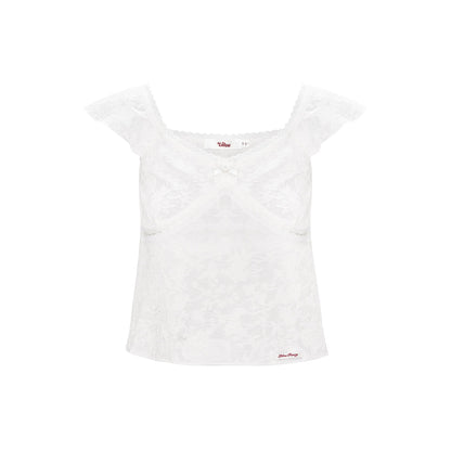 Liilou Lace Little Flying Sleeve Vest White