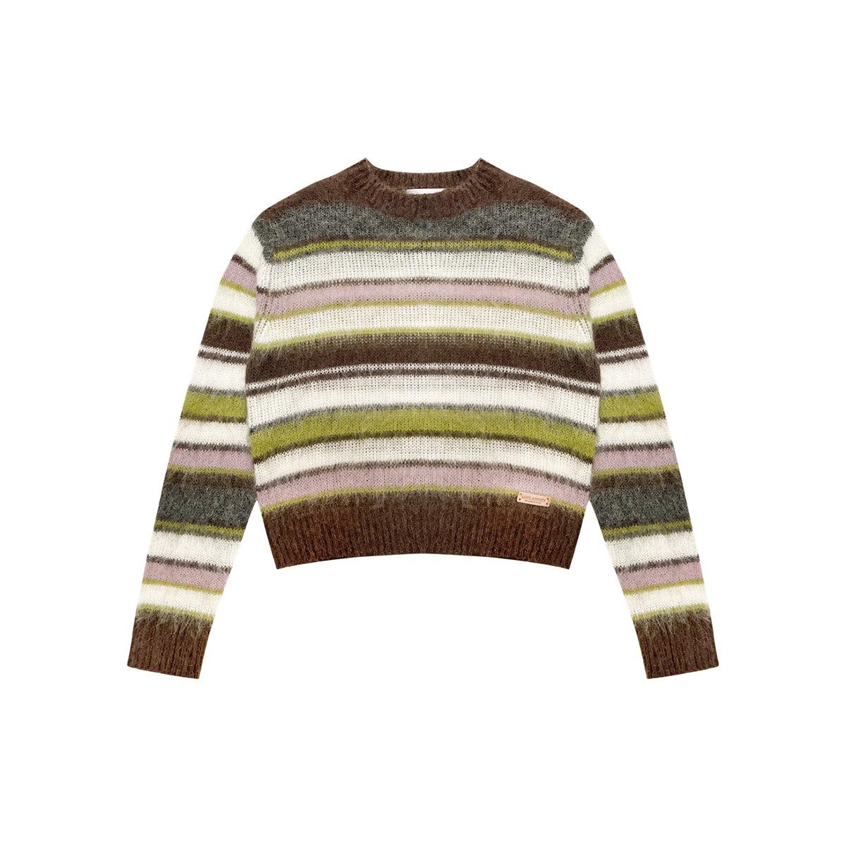 AsGony Contrast Color Striped Knit Sweater Brown