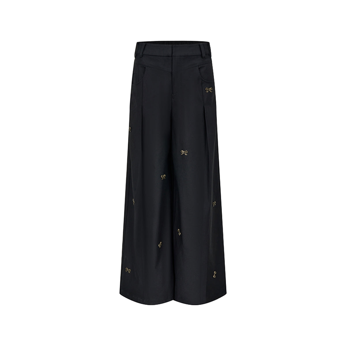 Anno Mundi Twill Bronzed Bows Casual Wide Pants Black