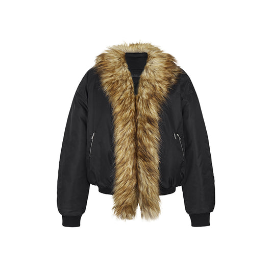 NotAwear Faux Fur Collar Bomber Jacket Black