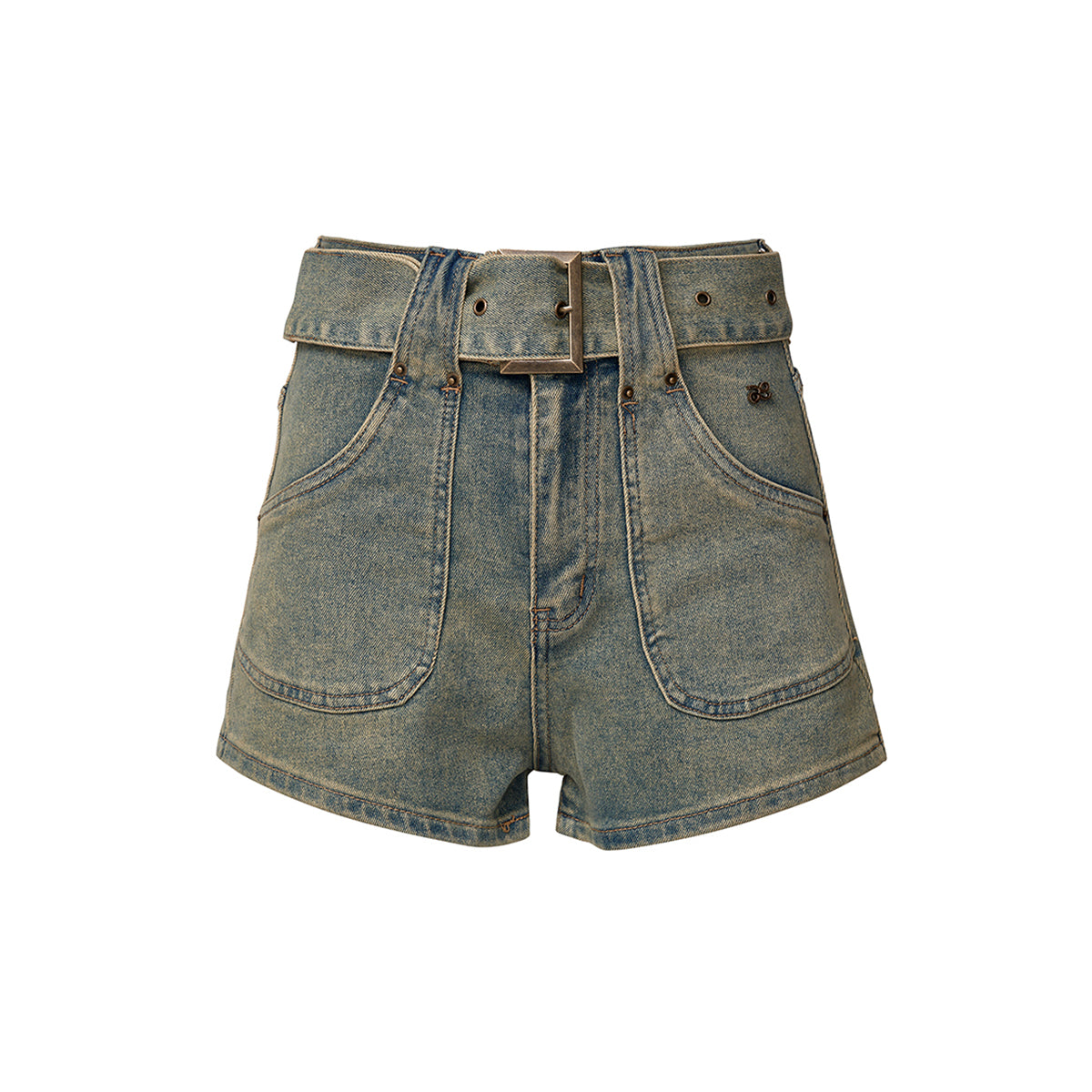 Liilou A-Line Belt Washed Denim Shorts