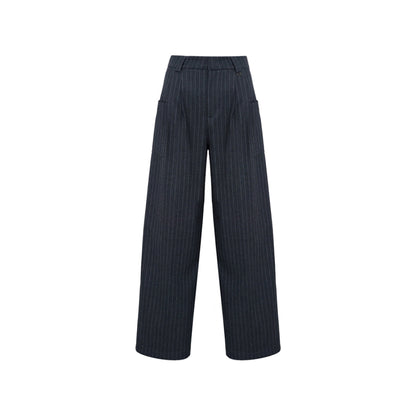 Liilou Striped High Waist Wide Leg Suit Pants Dark Grey