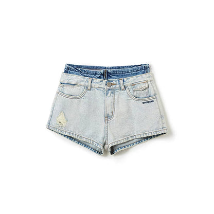 NotAwear Color Blocked Double Waist Denim Shorts