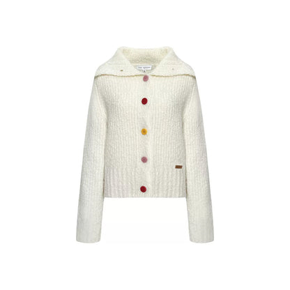 AsGony Cozy Lapel Collar Knit Cardigan White