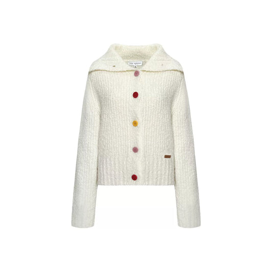 AsGony Cozy Lapel Collar Knit Cardigan White