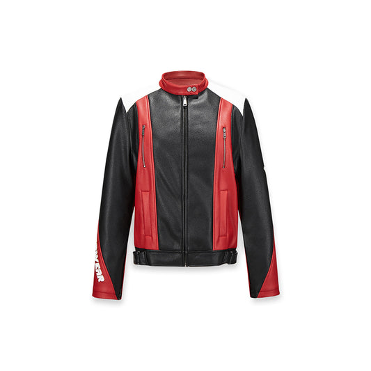 NotAwear Color Blocked Stitching Leather Biker Jacket