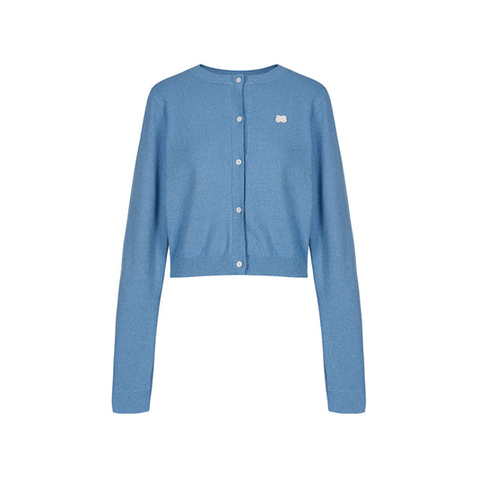 Liilou Embroidery Logo Knit Cardigan Blue