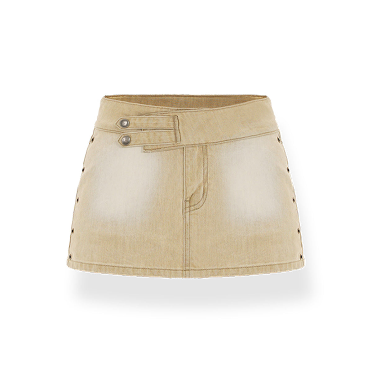 NAWS Distressed Washed A-Line Denim Skirt Khaki