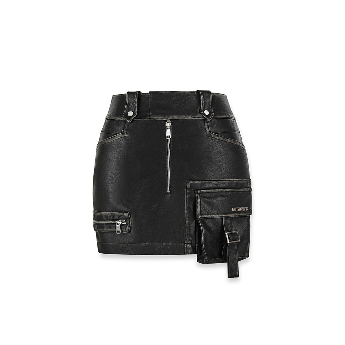 NotAwear Zipper Leather Cargo Skirt Shorts Black