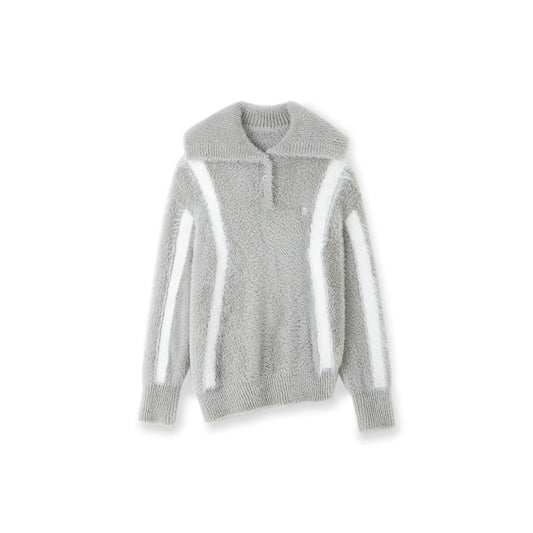 NotAwear Color Blocked Faux Mink Oversized Sweater Grey