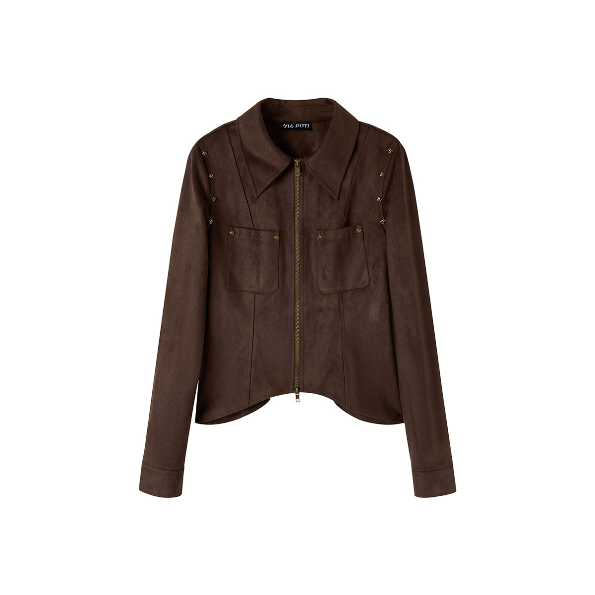 Via Pitti Rose Rivet Suede Leather Zipped Slim Shirt