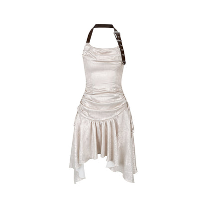 Via Pitti Leather Shoulder Strap Drawstring Dress