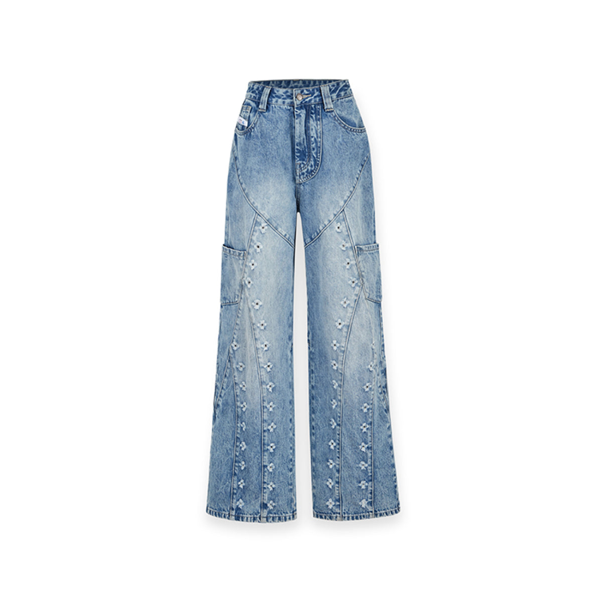 NotAwear Laser Hole Flower Straight-Leg Jeans