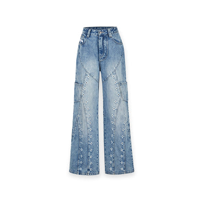 NotAwear Laser Hole Flower Straight-Leg Jeans