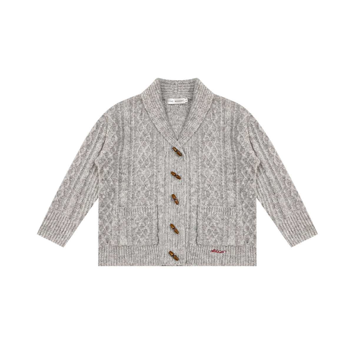 AsGony Blended Woolen Twist Lapel Knit Cardigan Gray