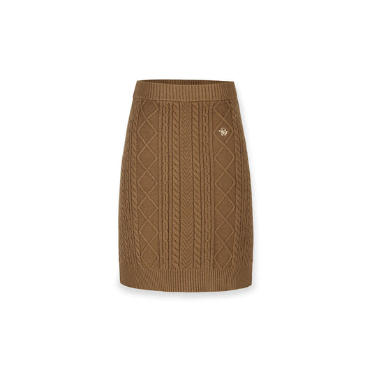 NotAwear Logo Embroidery Twisted Knit Skirt Brown