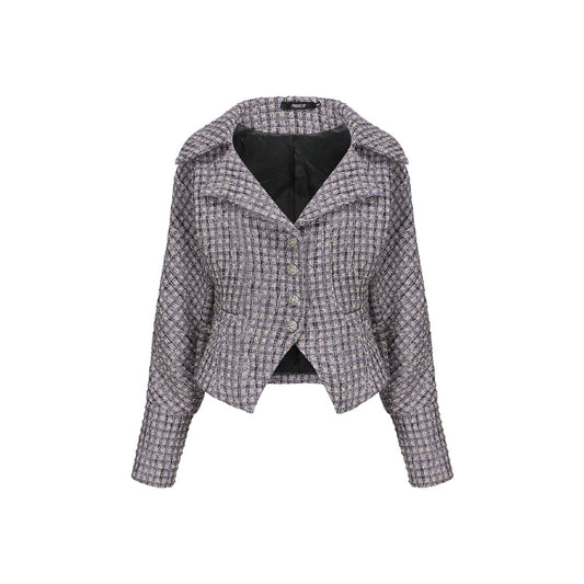 AGAM Batwing Sleeve Cutting Tweed Short Jacket