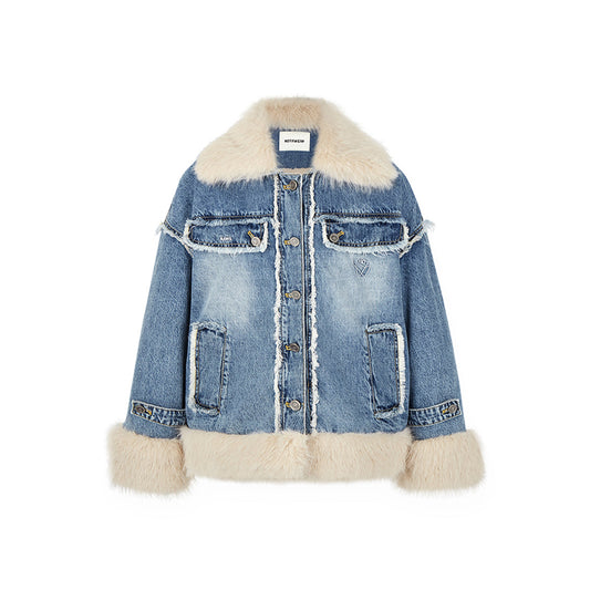 NotAwear Fleeced Patchwork Washed Denim Jacket