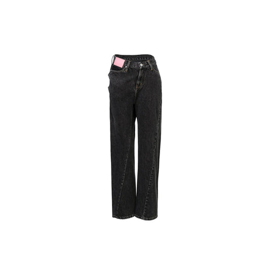 Ann Andelman Pink Leather Patch Twisted Jeans Black