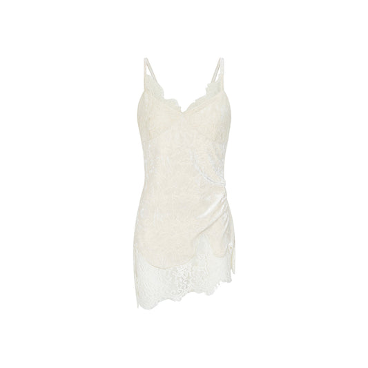 Via Pitti Fake-2-Piece Lace Irregular Slip Vest