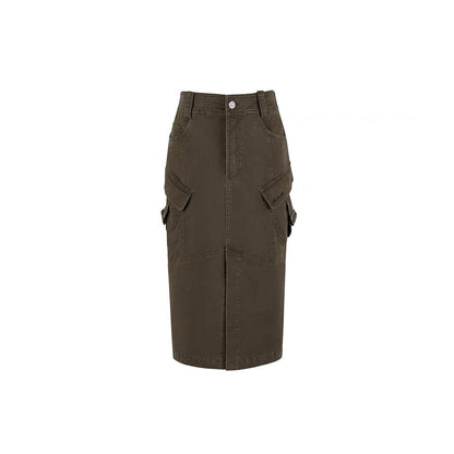 NotAwear Pocket Cargo Denim Split Long Skirt