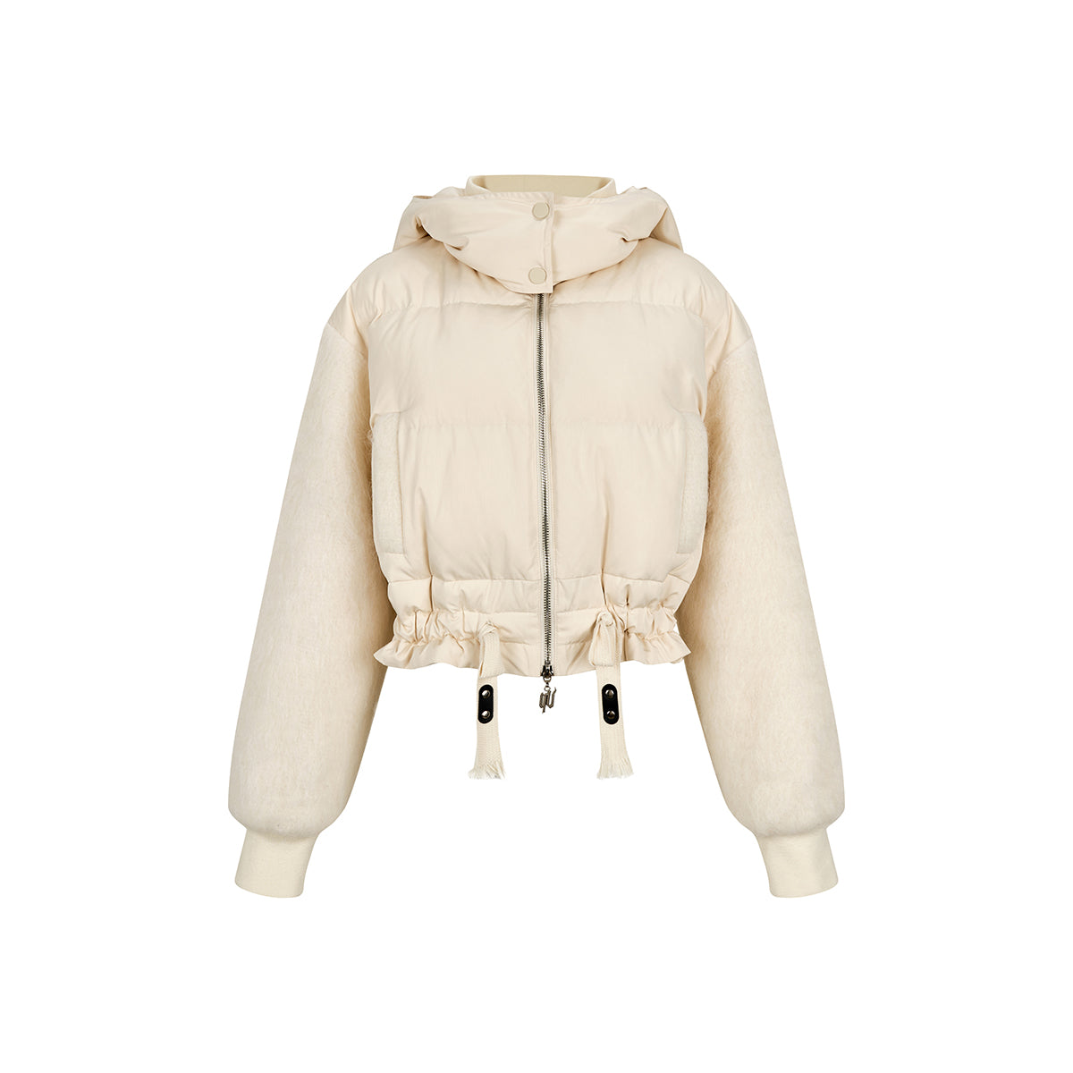 Via Pitti Drawstring Waist Fluffy Sleeve Down Jacket