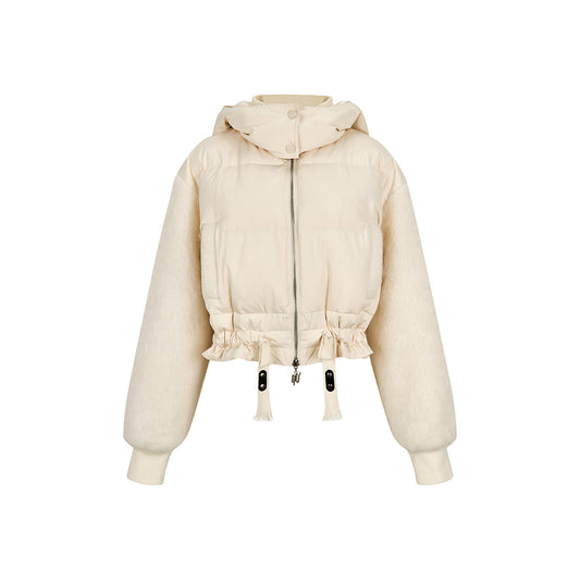 Via Pitti Drawstring Waist Fluffy Sleeve Down Jacket