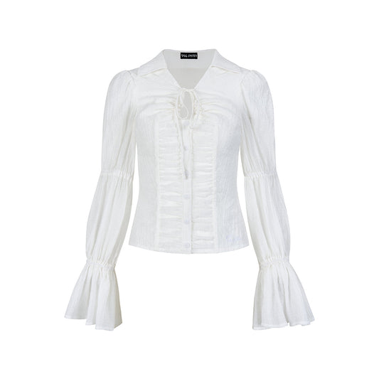 Via Pitti Thin Puff Sleeve Drawstring Shirt White