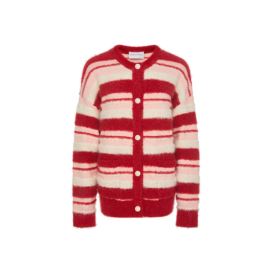 Rocha Roma Color Blocked Striped Cardigan Red