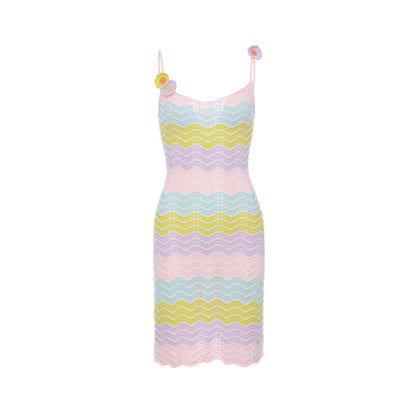 Rocha Roma Rainbow Flower Knitted Slip Dress