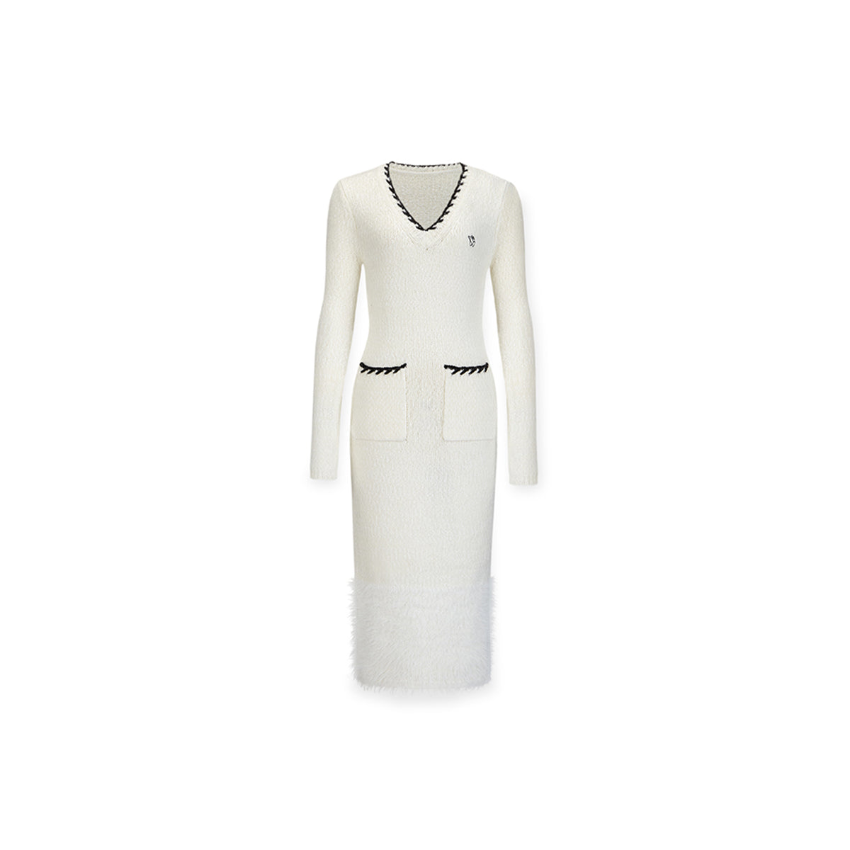 NotAwear Woolen Mohair V-Neck Knit Dress White