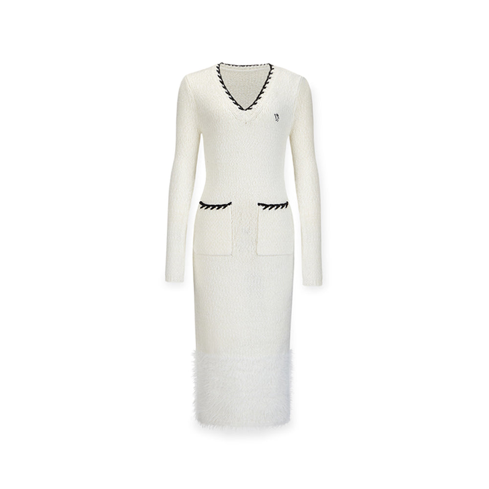 NotAwear Woolen Mohair V-Neck Knit Dress White