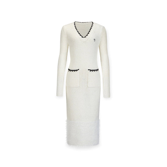 NotAwear Woolen Mohair V-Neck Knit Dress White