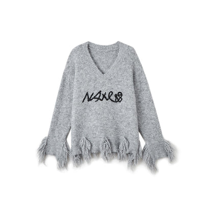 NotAwear Crochet Destroy V-Neck Oversized Woolen Sweater