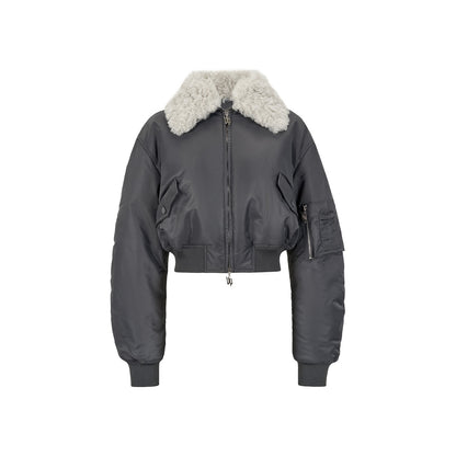 Via Pitti Big Lapel Short Padded Jacket Gray