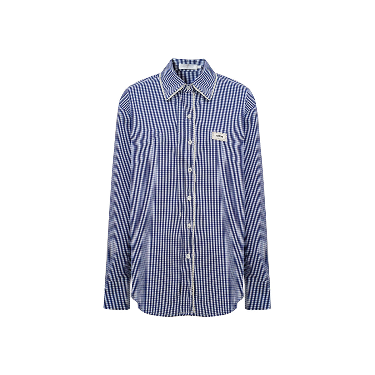 Kroche Lace Edge Plaid Casual Shirt Blue