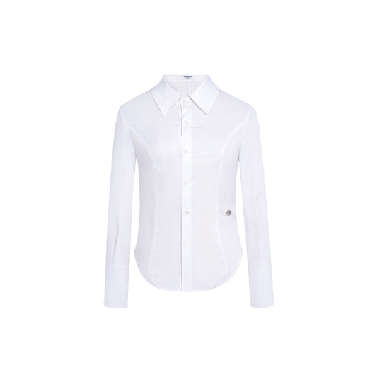 Three Quarters Logo Slim Fit Poplin Shirt White