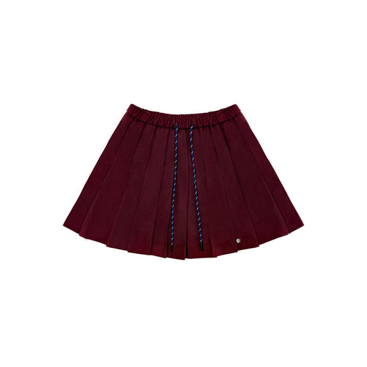 AsGony Casual Drawstring Pleated Skirt Red