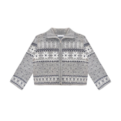 AsGony Fair Isle Retro Woolen Short Cardigan