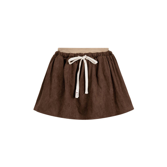 Liilou Vintage Suede Contrast Color Waist Bud Skirt