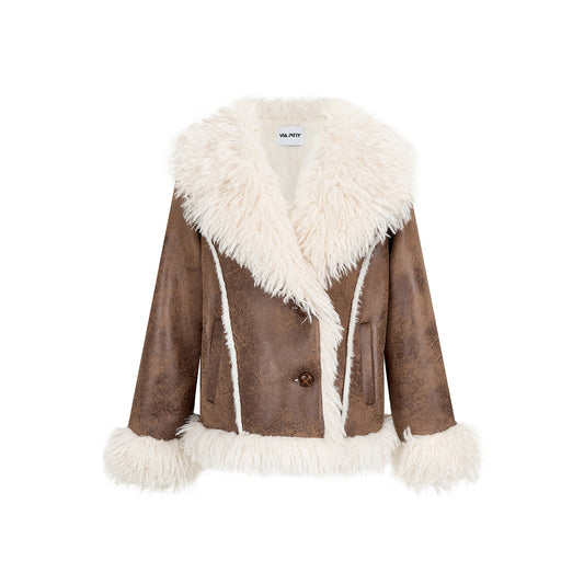 Via Pitti Rabbit Fur Faux Leather Thick Jacket