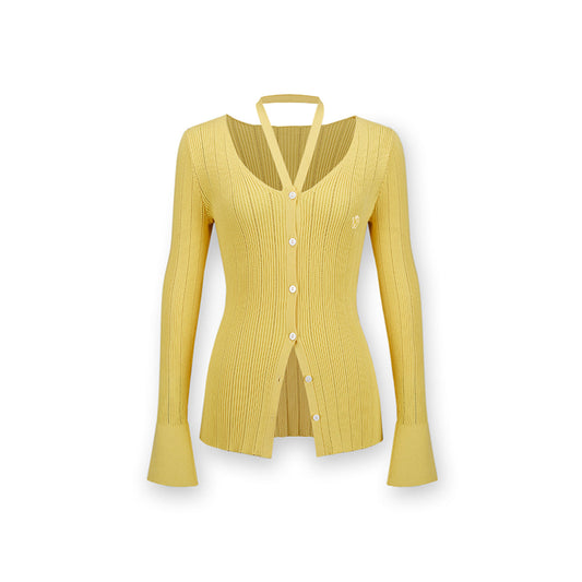 NotAwear Hollow Cutting Knit Cardigan Yellow