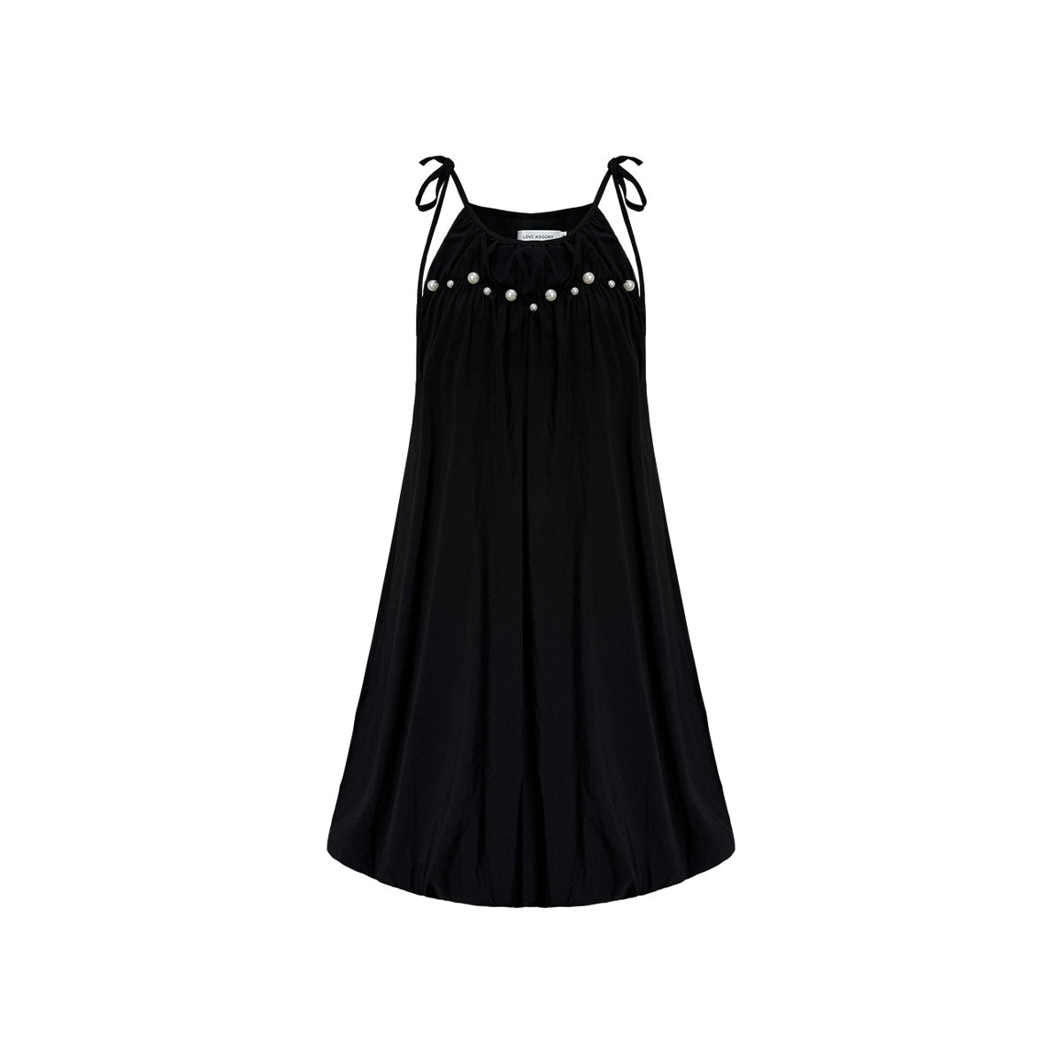 AsGony Pearl Bud Slip Puffy Dress Black