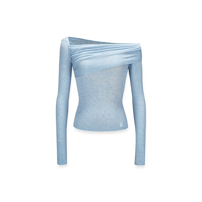 NotAwear Wrinkled Woolen Knit Off-Shoulder Top Blue