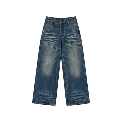 Via Pitti Rivet Wide-Leg Washed Denim Pants Blue