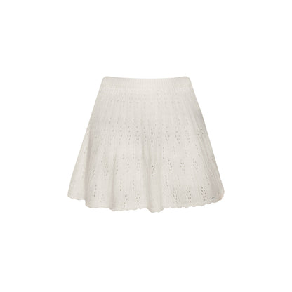 Kroche Hollow Out Double Waist Knit Skirt White