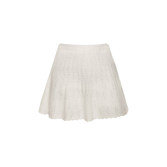 Kroche Hollow Out Double Waist Knit Skirt White