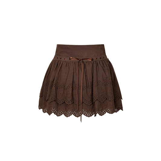 Kroche Hollow Out Ribbon Bow Embroidery Lace Skirt